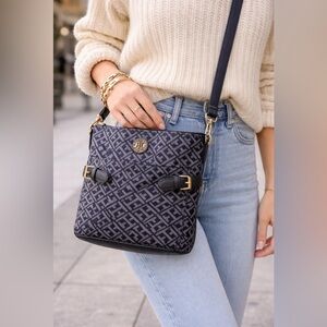 Tommy Hilfiger Canvas and Leather Crossbody Bag Navy
